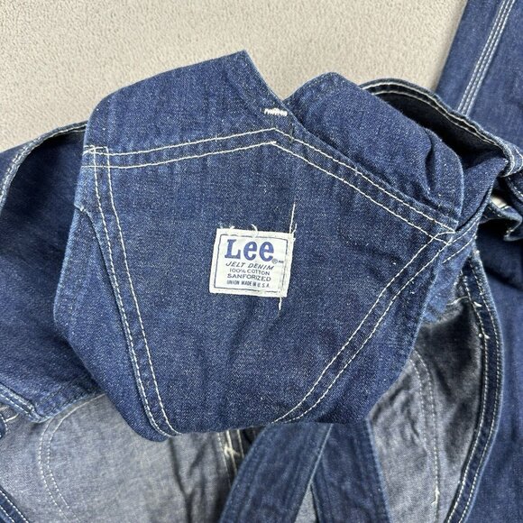 VTG Lee Jelt Denim Sanforized Bib Overalls 32x29 Baggy Union Made USA Distressed - Picture 4 of 11